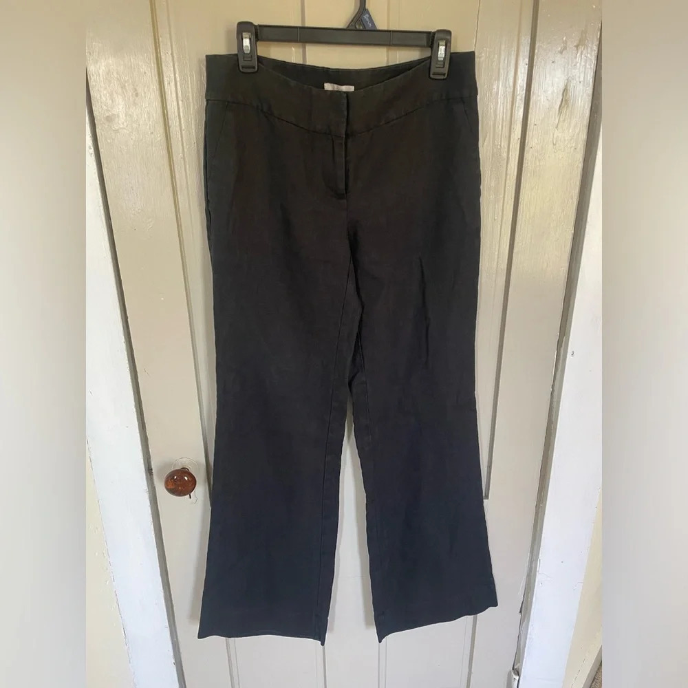 LOFT Black 100% Linen Mid-Rise Business Casual Trousers Pants Office Work NWOT - Picture 2 of 13